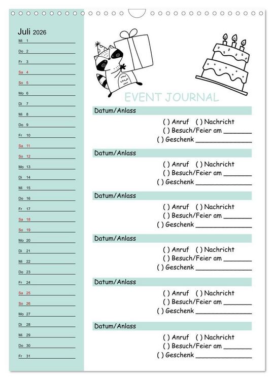 Produktbild: Geburtstagsplaner Doodle Tiere - F&uuml;r Termine, Geschenke, Eventdetails & mehr (Wandkalender 2026 DIN A3 hoch), CALVENDO Monatskalender