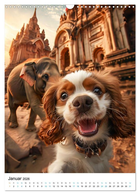 Produktbild: Cavalier King Charles Spaniel - Lustige Weltenreise im Selfie-Modus (Wandkalender 2026 DIN A3 hoch), CALVENDO Monatskalender