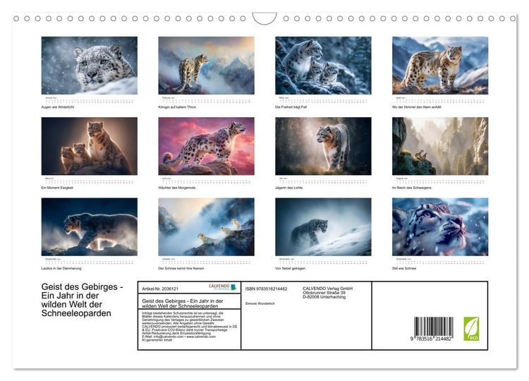 Produktbild: Geist des Gebirges - Ein Jahr in der wilden Welt der Schneeleoparden (Wandkalender 2026 DIN A3 quer), CALVENDO Monatskalender
