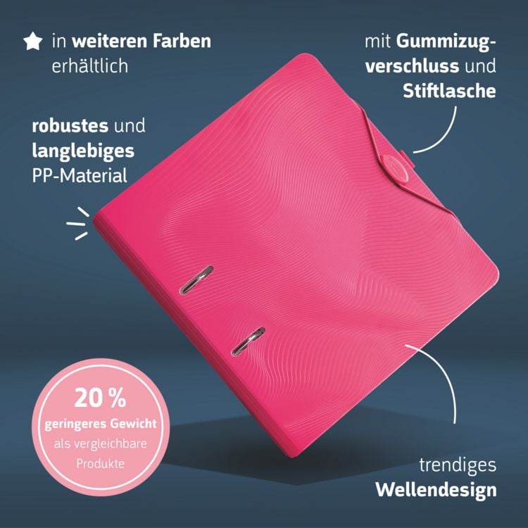 Produktbild: Brunnen Ordner &bdquo;WAVE&ldquo; Colour Code &brvbar; A4, 70 mm, Hebelmechanik mit gummiertem Griff, tulip