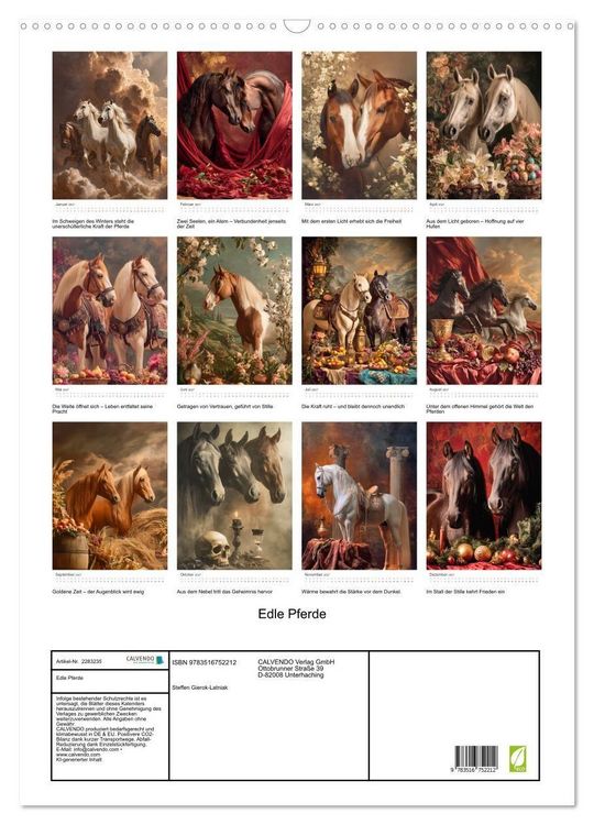 Produktbild: Edle Pferde (Wandkalender 2027 DIN A2 hoch), CALVENDO Monatskalender