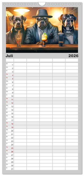 Produktbild: Familienplaner 2026 - Gangsterhunde - KI-Bilder mit 5 Spalten (Wandkalender, 21 x 45 cm) CALVENDO