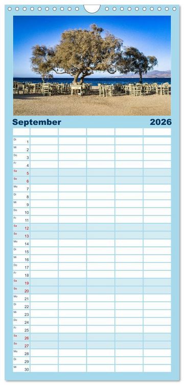 Produktbild: Familienplaner 2026 - Die Insel Naxos - Ein Traum in blau und wei&szlig; mit 5 Spalten (Wandkalender, 21 x 45 cm) CALVENDO