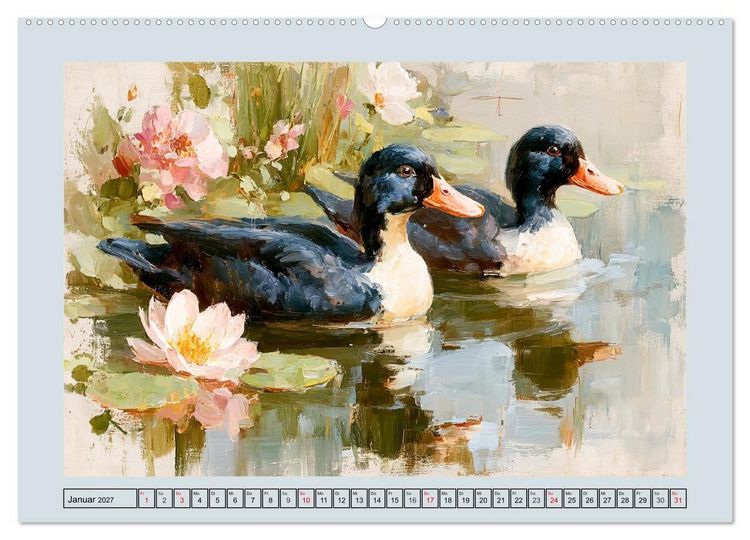 Produktbild: Federleichte Nostalgie. H&uuml;hner, Enten und G&auml;nse in duftigen Momenten (hochwertiger Premium Wandkalender 2027 DIN A2 quer), Kunstdruck in Hochglanz