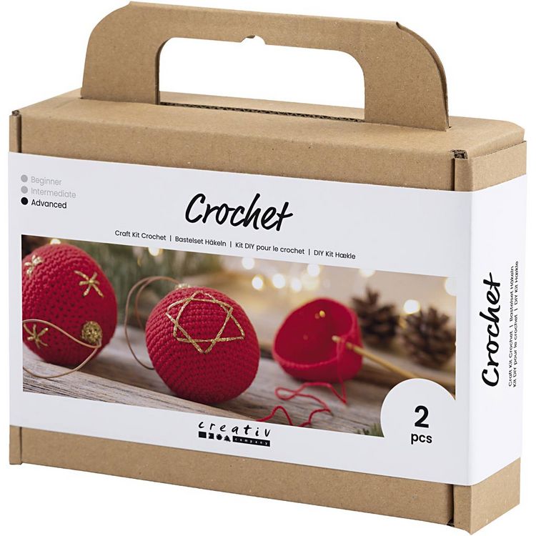 Produktbild: Creativ Company DIY Sets Stricken & H&auml;keln Kreativ Set H&auml;keln, Rot, Weihnachtskugeln, Kreativ Box