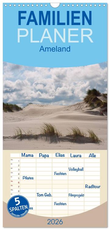 Produktbild: Familienplaner 2026 - Ameland mit 5 Spalten (Wandkalender, 21 x 45 cm) CALVENDO