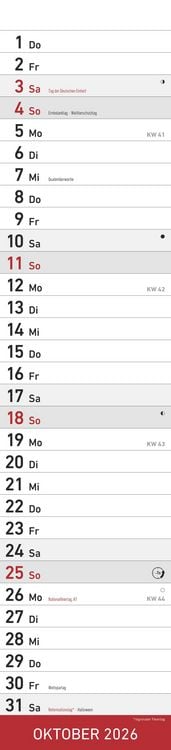 Produktbild: Streifenplaner ROT 2026 - Streifenkalender - Wandplaner - Küchen-Kalender - 11,3x49,5