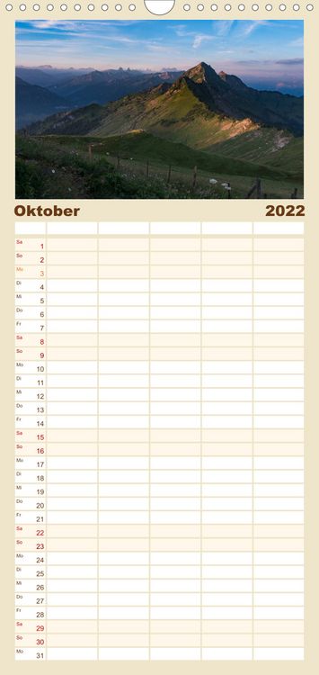 Produktbild: Familienplaner Goldene Stunde - Landschaftsbilder der Schweiz (Wandkalender 2022 , 21 cm x 45 cm, hoch)