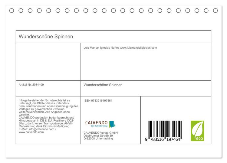 Produktbild: Wundersch&ouml;ne Spinnen (Tischkalender 2026 DIN A5 quer), CALVENDO Monatskalender