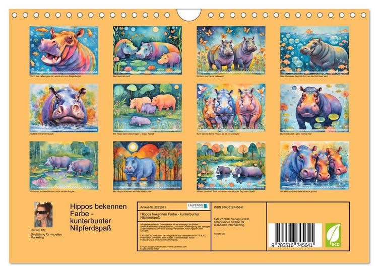 Produktbild: Hippos bekennen Farbe - kunterbunter Nilpferdspa&szlig; (Wandkalender 2026 DIN A4 quer), CALVENDO Monatskalender