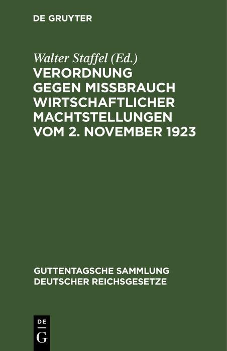 Produktbild: Verordnung gegen Mi&szlig;brauch wirtschaftlicher Machtstellungen vom 2. November 1923