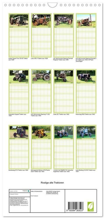 Produktbild: Familienplaner 2027 - Rostige alte Traktoren mit 5 Spalten (Wandkalender, 21 x 45 cm) CALVENDO