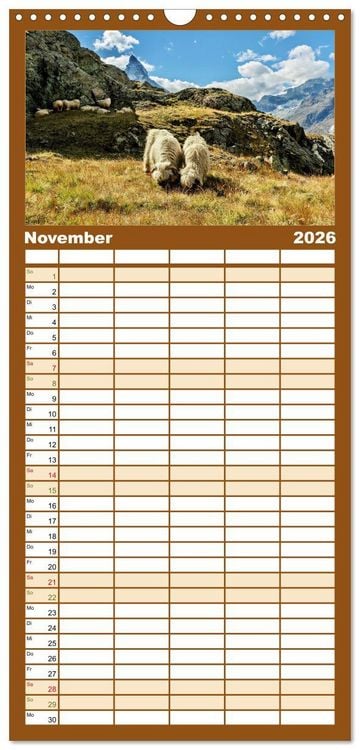 Produktbild: Familienplaner 2026 - WANDERN &uuml;ber Stock und Stein in der Schweiz mit 5 Spalten (Wandkalender, 21 x 45 cm) CALVENDO