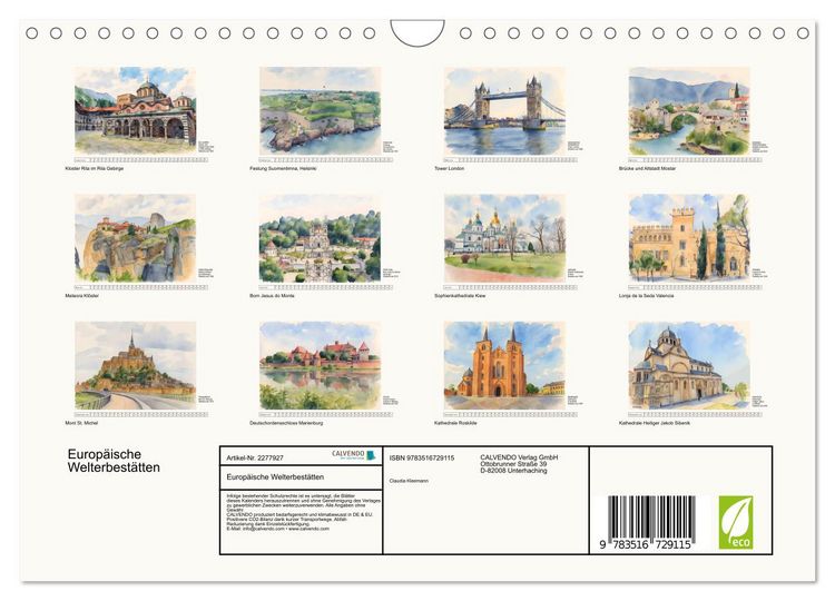 Produktbild: Europ&auml;ische Welterbest&auml;tten (Wandkalender 2026 DIN A4 quer), CALVENDO Monatskalender