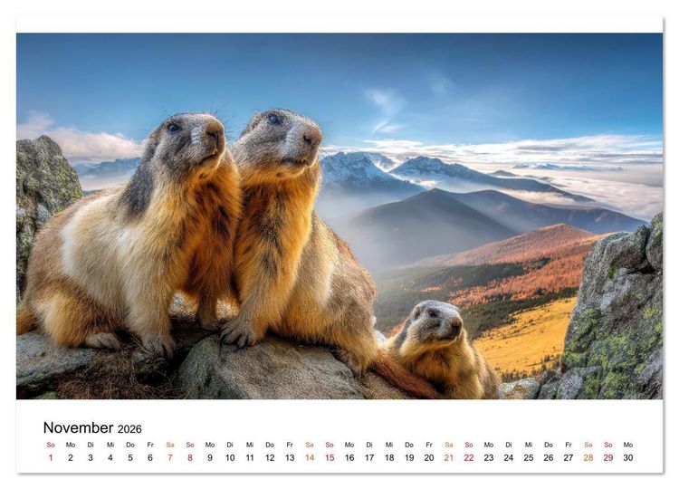 Produktbild: Hallo Murmeltier (hochwertiger Premium Wandkalender 2026 DIN A2 quer), Kunstdruck in Hochglanz