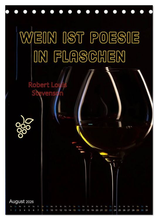 Produktbild: WEIN Weisheiten und Sprichworte (Tischkalender 2026 DIN A5 hoch), CALVENDO Monatskalender