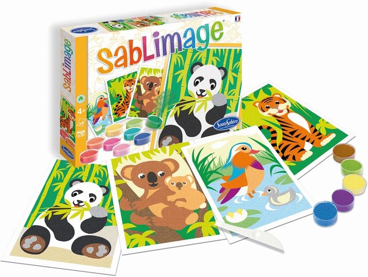Sentosphere 3908805 - Bedrohte Tierarten, Sandbilder Kreativset für Kinder, Sablimage, Bastelset mit Bilderrahmen, 1825 cm