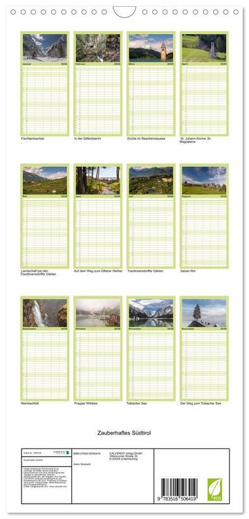 Produktbild: Familienplaner 2026 - Zauberhaftes S&uuml;dtirol mit 5 Spalten (Wandkalender, 21 x 45 cm) CALVENDO