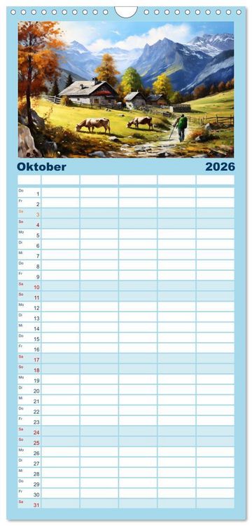 Produktbild: Familienplaner 2026 - S&uuml;dalpines Flair - Seen, Berge und Fantasiest&auml;dte mit 5 Spalten (Wandkalender, 21 x 45 cm) CALVENDO