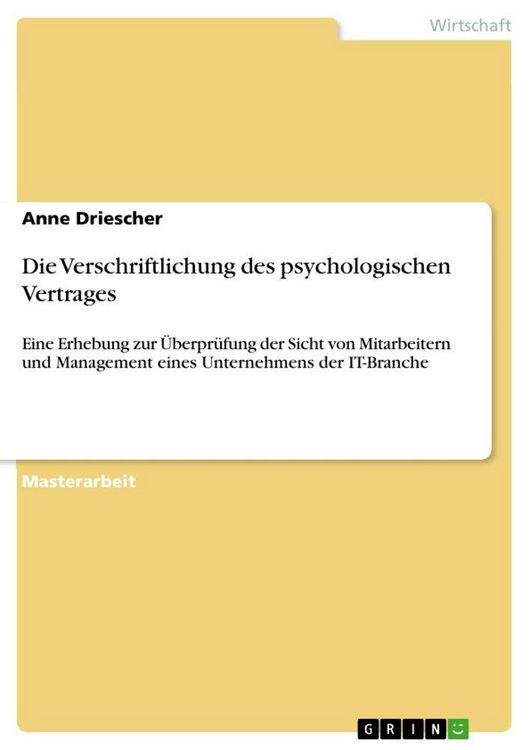 Produktbild: Die Verschriftlichung des psychologischen Vertrages