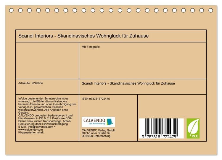 Produktbild: Scandi Interiors - Skandinavisches Wohngl&uuml;ck f&uuml;r Zuhause (Tischkalender 2026 DIN A5 quer), CALVENDO Monatskalender