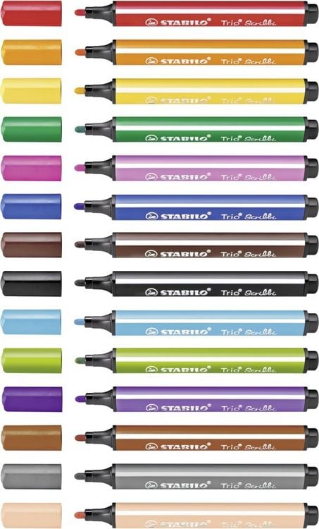 Produktbild: STABILO Gefederter Dreikant-Filzstift -   Trio Scribbi - 14er Pack - mit 14 verschiedenen Farben