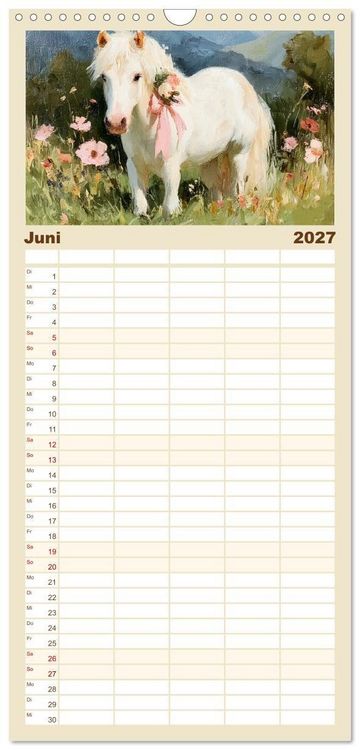 Produktbild: Familienplaner 2027 - Zauberhafte Ponys. Kleine Pferdchen in lieblicher &Ouml;loptik mit 5 Spalten (Wandkalender, 21 x 45 cm) CALVENDO