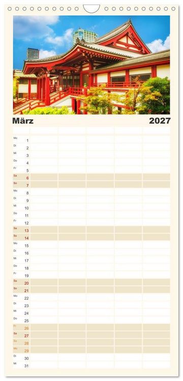 Produktbild: Familienplaner 2027 - Japanische Tempel und Schreine mit 5 Spalten (Wandkalender, 21 x 45 cm) CALVENDO