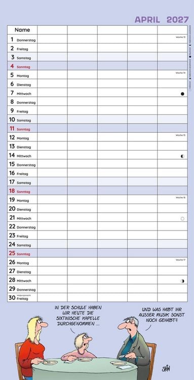 Produktbild: Uli Stein Familienkalender 2027: Familienplaner mit 5 Spalten