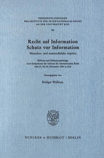 Produktbild: Recht auf Information, Schutz vor Information.
