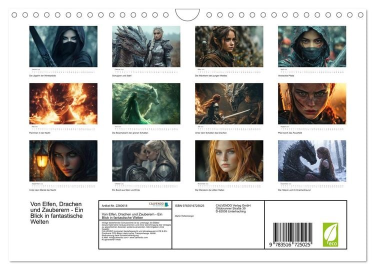 Produktbild: Von Elfen, Drachen und Zauberern - Ein Blick in fantastische Welten (Wandkalender 2026 DIN A4 quer), CALVENDO Monatskalender