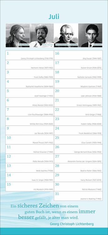 Produktbild: Der literarische Geburtstagskalender - Mit Geburtstagskindern und Zitaten