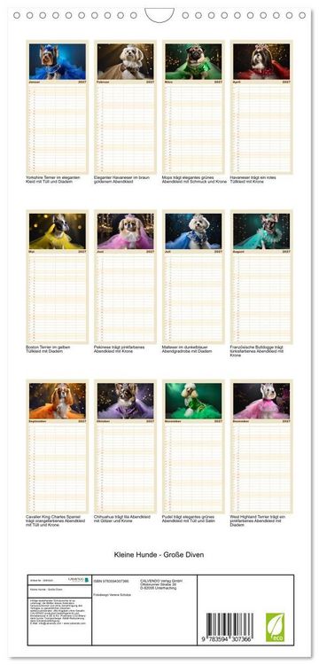 Produktbild: Familienplaner 2027 - Kleine Hunde - Gro&szlig;e Diven mit 5 Spalten (Wandkalender, 21 x 45 cm) CALVENDO