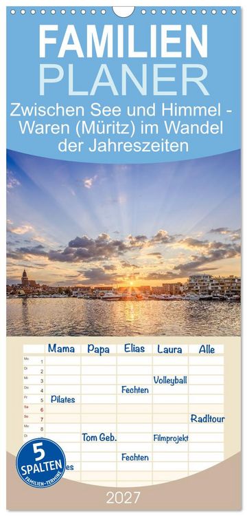 Produktbild: Familienplaner 2027 - Zwischen See und Himmel - Waren (M&uuml;ritz) im Wandel der Jahreszeiten mit 5 Spalten (Wandkalender, 21 x 45 cm) CALVENDO
