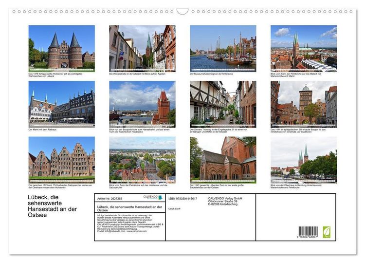 Produktbild: L&uuml;beck, die sehenswerte Hansestadt an der Ostsee (Wandkalender 2027 DIN A2 quer), CALVENDO Monatskalender
