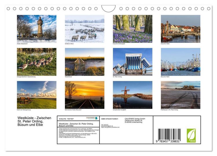 Produktbild: Westk&uuml;ste - Zwischen St. Peter Ording, B&uuml;sum und Elbe (Wandkalender 2026 DIN A4 quer), CALVENDO Monatskalender