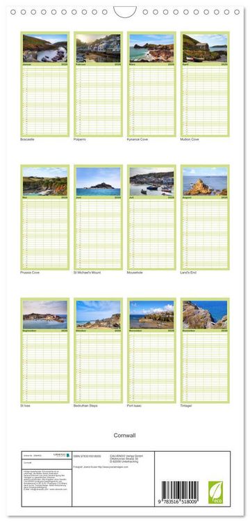 Produktbild: Familienplaner 2026 - Cornwall mit 5 Spalten (Wandkalender, 21 x 45 cm) CALVENDO