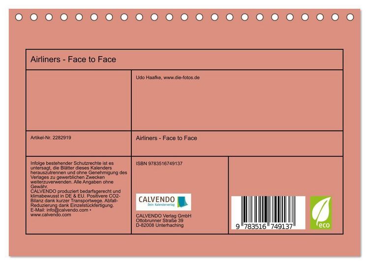 Produktbild: Airliners - Face to Face (Tischkalender 2027 DIN A5 quer), CALVENDO Monatskalender