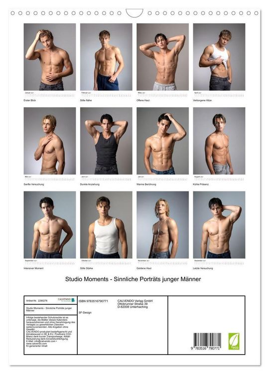 Produktbild: Studio Moments - Sinnliche Portr&auml;ts junger M&auml;nner (Wandkalender 2027 DIN A3 hoch), CALVENDO Monatskalender