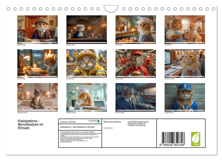 Produktbild: Katzipations - Berufskatzen im Einsatz (Wandkalender 2026 DIN A4 quer), CALVENDO Monatskalender