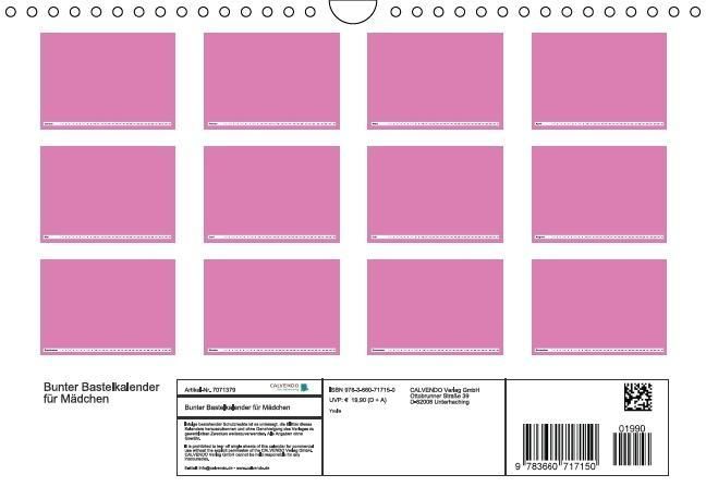 Produktbild: Bunter Bastelkalender f&uuml;r M&auml;dchen (Wandkalender immerw&auml;hrend DIN A4 quer)