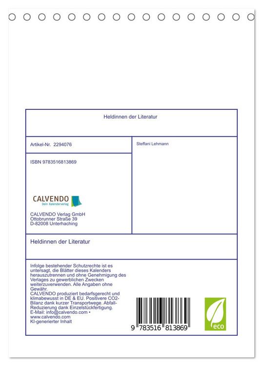 Produktbild: Heldinnen der Literatur (Tischkalender 2027 DIN A5 hoch), CALVENDO Monatskalender