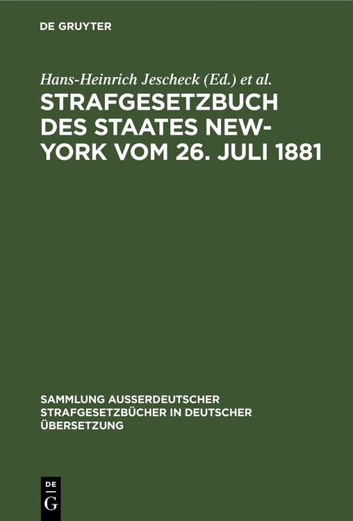Produktbild: Strafgesetzbuch des Staates New-York vom 26. Juli 1881