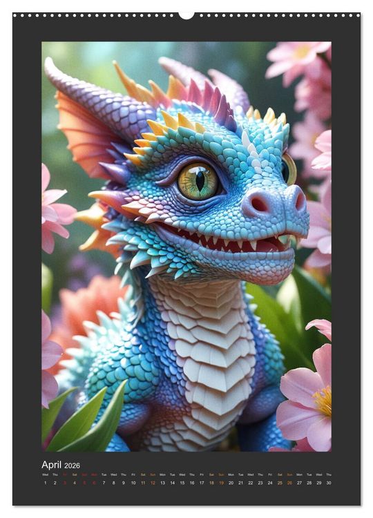 Produktbild: Enchanted Dragons: A year full of little wonders (High Quality Premium Wall Calendar 2026 DIN A2 portrait),CALVENDO 12 Month Wall Calendar
