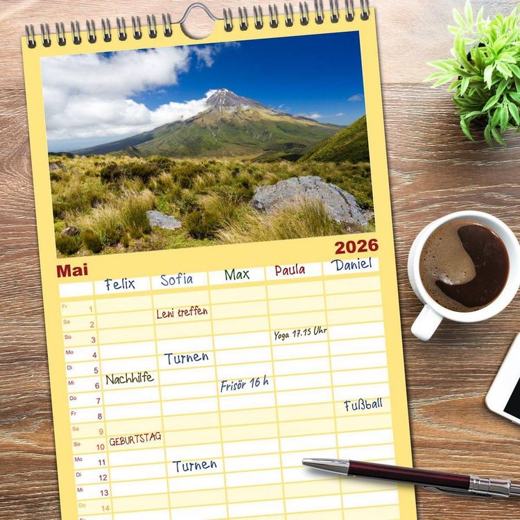 Produktbild: Familienplaner 2026 - Neuseeland - ein Naturparadies mit 5 Spalten (Wandkalender, 21 x 45 cm) CALVENDO