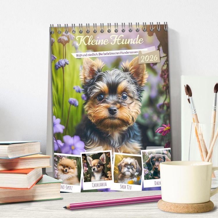 Produktbild: Kleine Hunde. S&uuml;&szlig; und niedlich. Die beliebtesten Hunderassen (Tischkalender 2026 DIN A5 hoch), CALVENDO Monatskalender