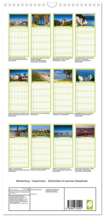 Produktbild: Familienplaner 2026 - Mecklenburg &ndash; Vorpommern, Sch&ouml;nheiten im Land der Ostseek&uuml;ste mit 5 Spalten (Wandkalender, 21 x 45 cm) CALVENDO