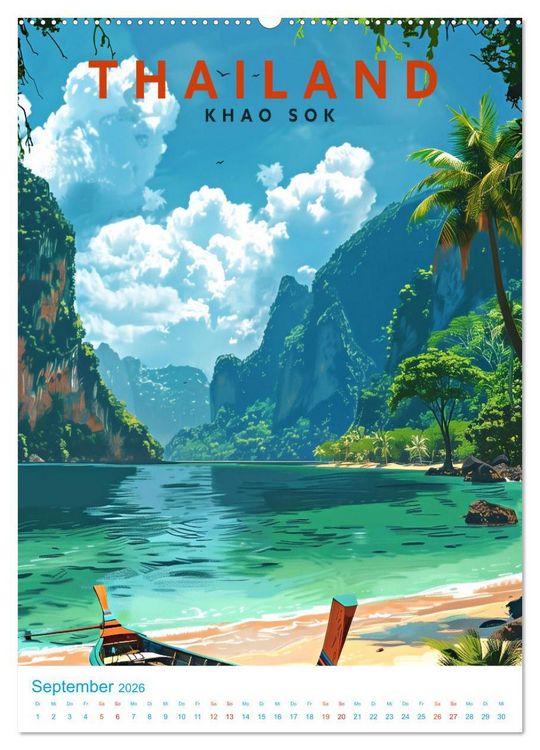 Produktbild: Thailand - Old School Poster Style (Wandkalender 2026 DIN A2 hoch), CALVENDO Monatskalender
