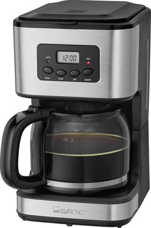 Clatronic KA 3642 Kaffeemaschine Schwarz, Edelstahl Fassungsvermögen Tassen=14 Timerfunktion, Display