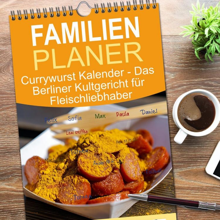 Produktbild: Familienplaner 2026 - Currywurst Kalender - Das Berliner Kultgericht f&uuml;r Fleischliebhaber mit 5 Spalten (Wandkalender, 21 x 45 cm) CALVENDO